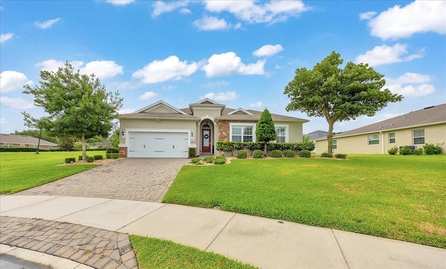 6407 SW 45th Ave, Ocala, FL 34474 - ranch-style home with decorative driveway, a garage, a front yard, and stucco siding