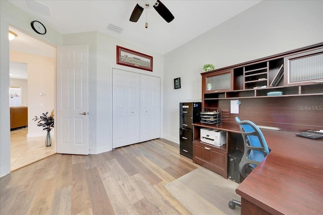 6407 SW 45th Ave, Ocala, FL 34474 - office space featuring a ceiling fan, light wood-type flooring, and baseboards