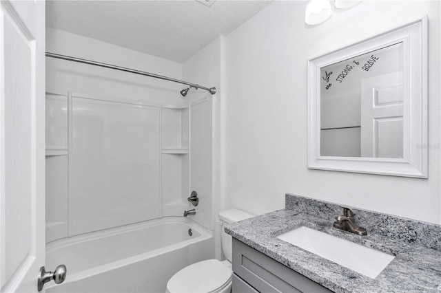 full bathroom with vanity, shower / bathtub combination, toilet, and a textured ceiling