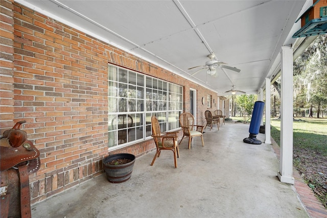 view of patio featuring a porch and ceiling fan