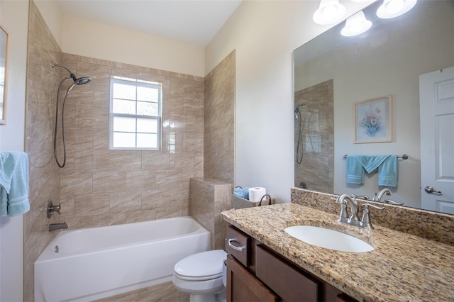 full bathroom with toilet, shower / tub combination, and vanity