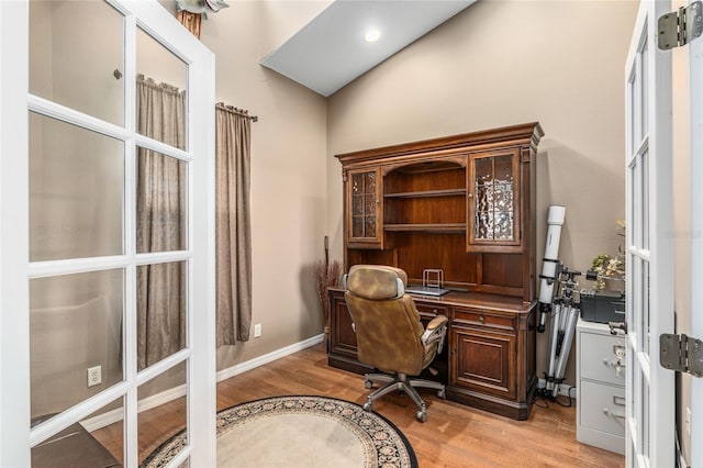 office space featuring light hardwood / wood-style floors