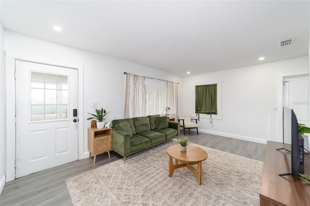 living room with hardwood / wood-style floors