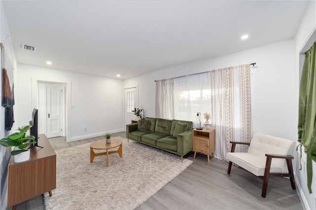 living room with light wood-type flooring