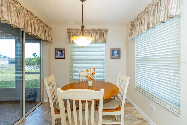 dining room with a textured ceiling