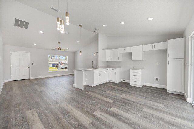 4393 SW 169 Lane Rd, Ocala, FL 34473 - kitchen with open floor plan, white cabinetry, baseboards, a sink, and light wood finished floors