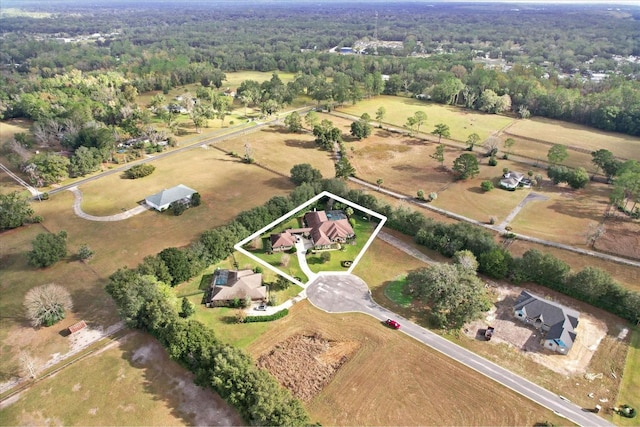 aerial view featuring a rural view