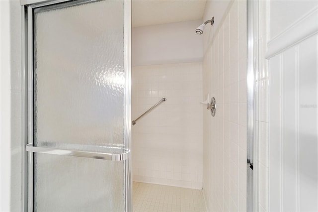 bathroom featuring a shower with shower door