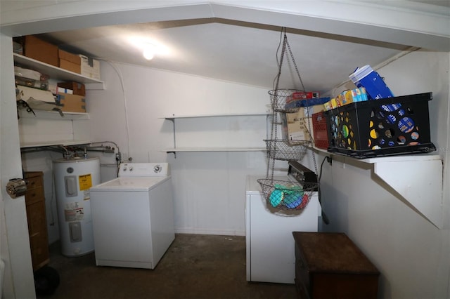 clothes washing area featuring washer / clothes dryer and water heater