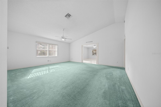 9260 SW 92nd Place Rd, Ocala, FL 34481 - unfurnished room featuring visible vents, carpet flooring, lofted ceiling, and a ceiling fan