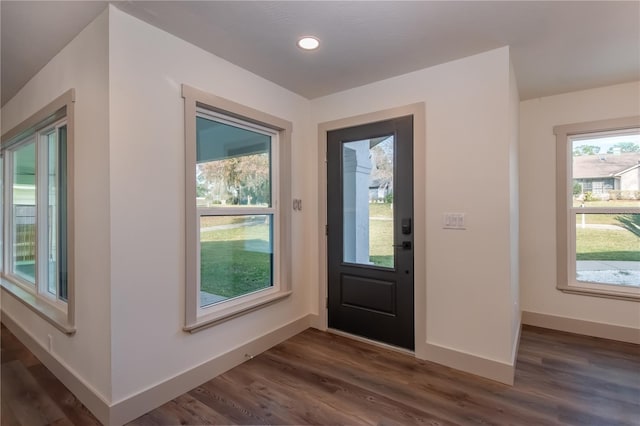 entryway with dark hardwood / wood-style floors