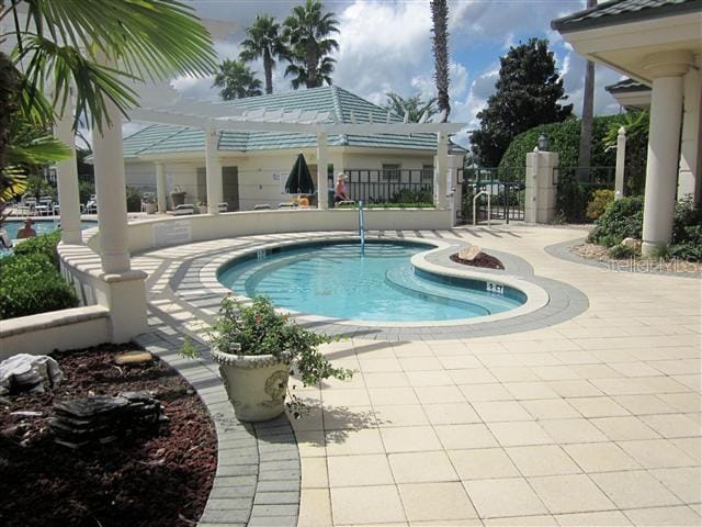 view of swimming pool featuring a patio area