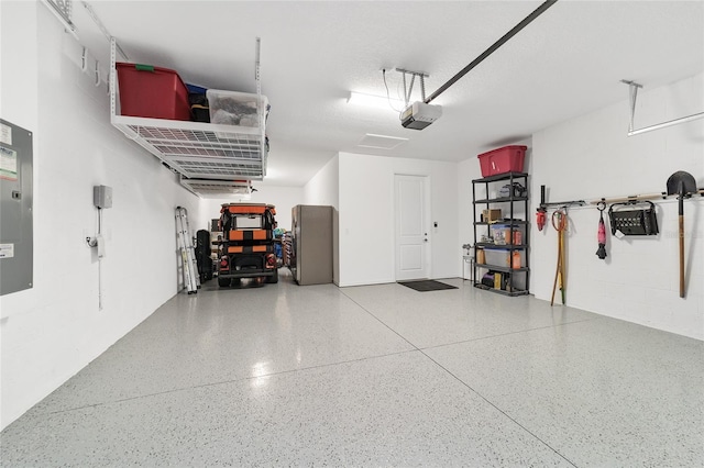 garage with a garage door opener