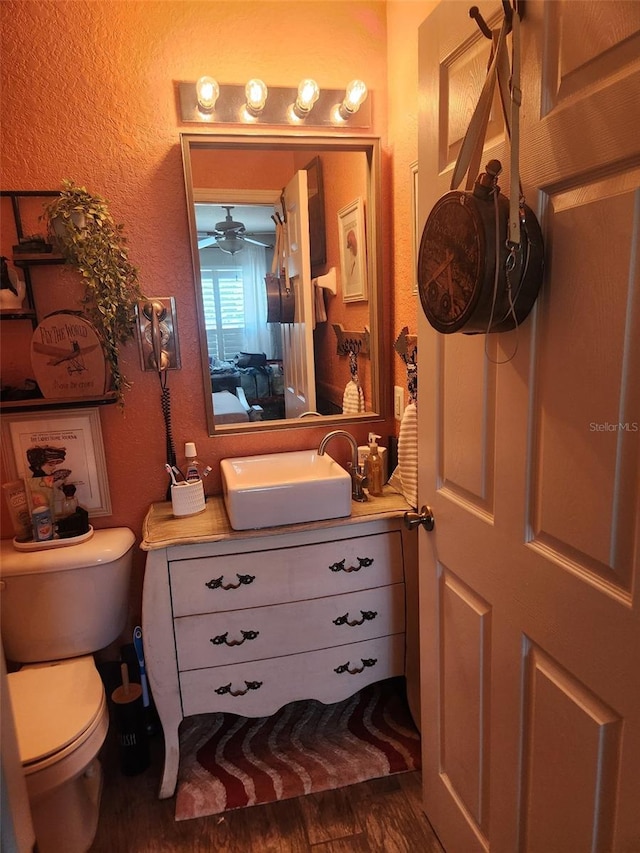 113 Guava Ter, Ocklawaha, FL 32179 - bathroom with vanity, wood finished floors, toilet, and a textured wall