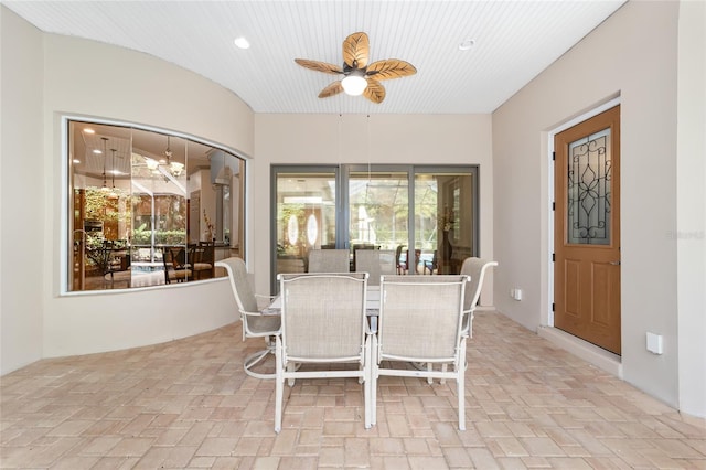 dining room featuring ceiling fan