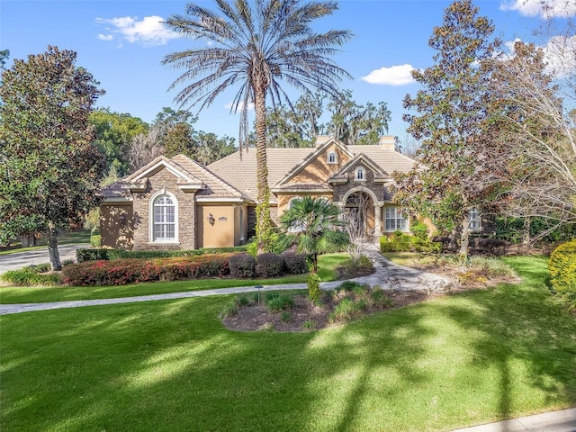 view of front of home with a front lawn