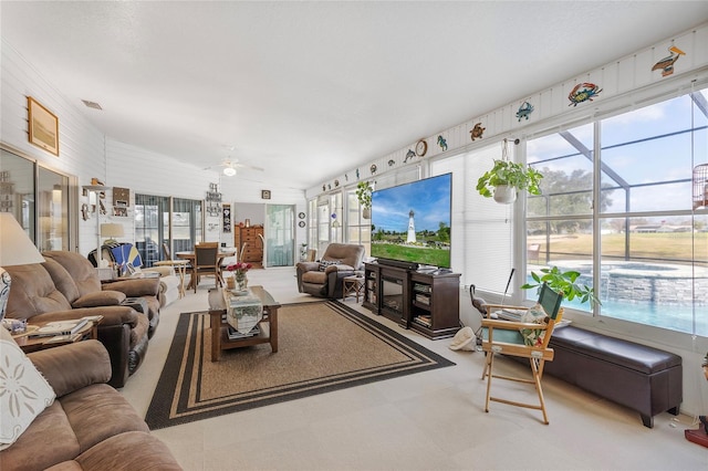 living room featuring ceiling fan