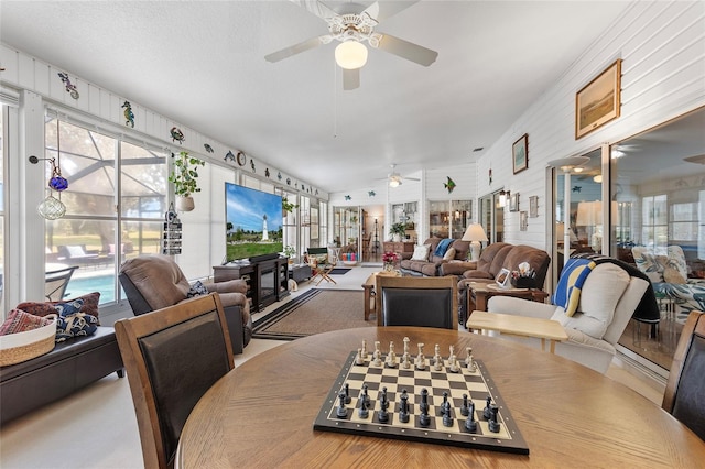 dining room featuring ceiling fan