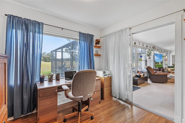 office space featuring hardwood / wood-style floors