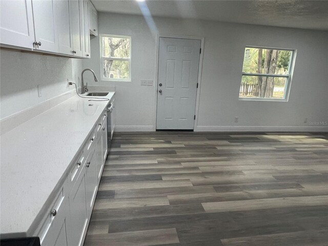 383 S Rooks Ave, Inverness, FL 34453 - kitchen featuring baseboards, a sink, dark wood-type flooring, light countertops, and white cabinetry