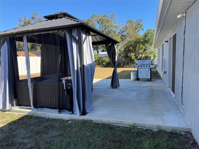 view of patio with a gazebo and grilling area