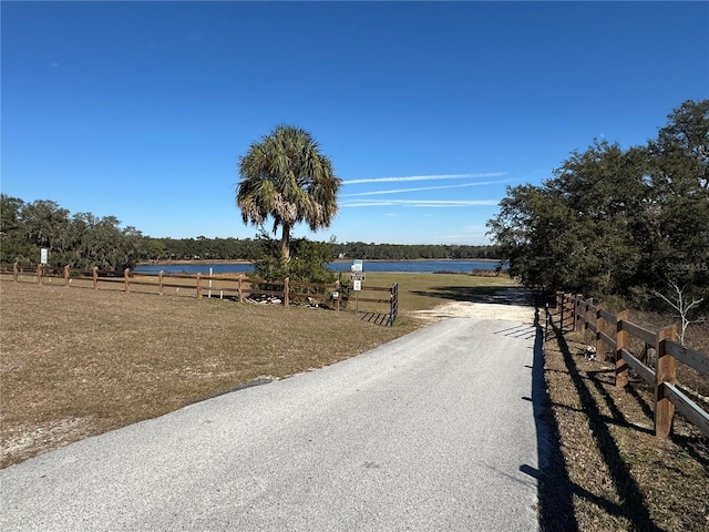 view of road with a water view