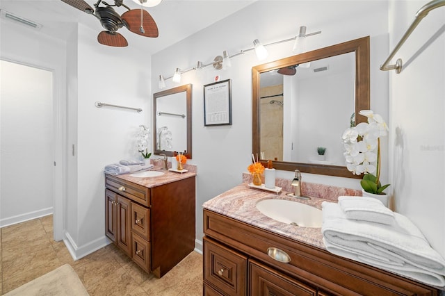 bathroom featuring vanity and ceiling fan