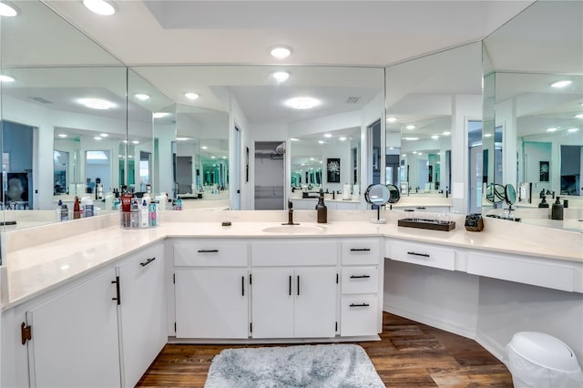 bathroom featuring vanity and hardwood / wood-style flooring