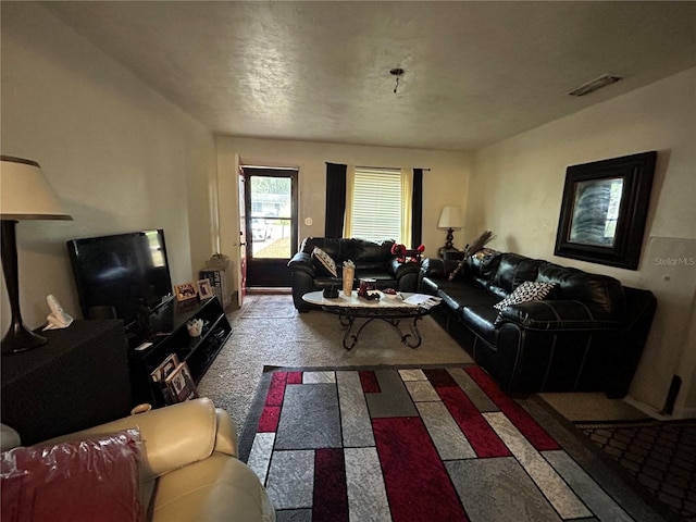 carpeted living area with visible vents