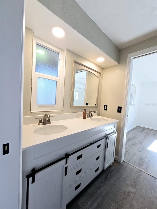 bathroom featuring wood-type flooring and vanity