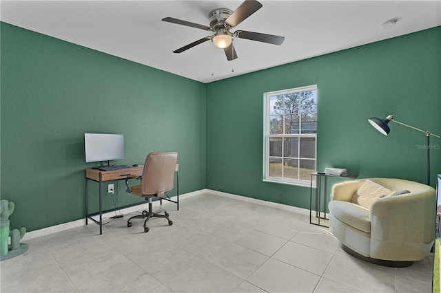 home office with ceiling fan