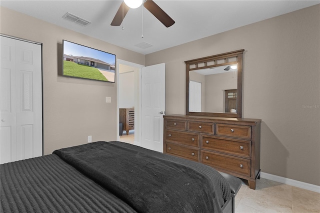 bedroom featuring a closet and ceiling fan