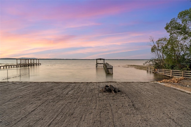 view of dock with a water view