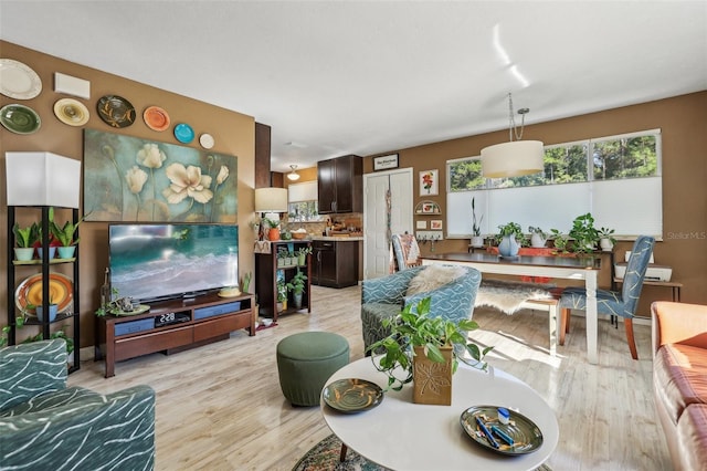 living room with light hardwood / wood-style floors