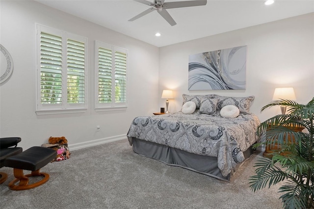 bedroom featuring carpet flooring and ceiling fan