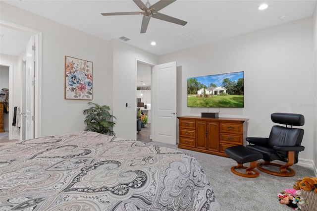 5477 N Princewood Dr, Beverly Hills, FL 34465 - bedroom with carpet floors, recessed lighting, and a ceiling fan