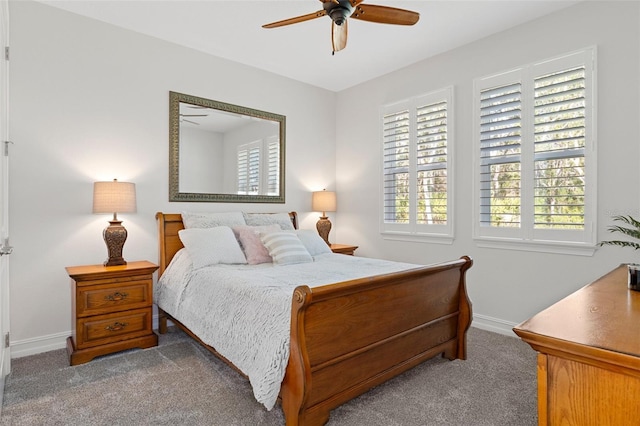 bedroom featuring carpet flooring and ceiling fan