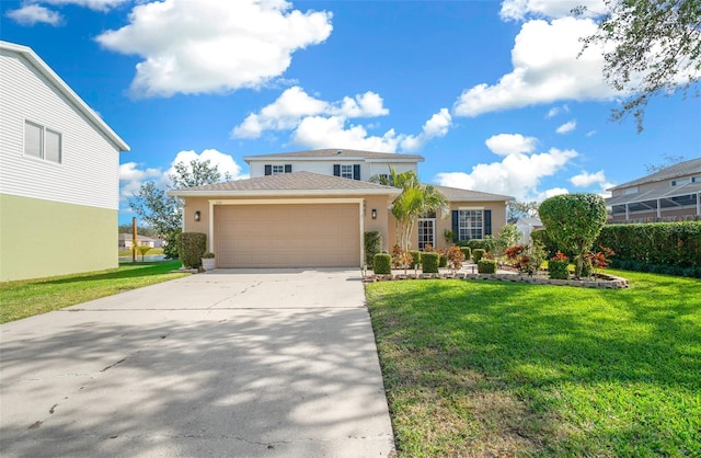 view of front of house with a garage and a front yard