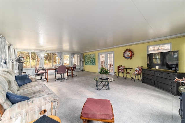 living room featuring french doors