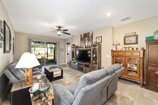 living room with ceiling fan