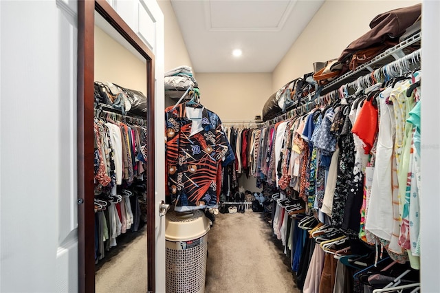 spacious closet with light carpet