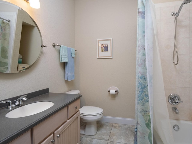 full bathroom with tile patterned floors, vanity, toilet, and shower / bath combo