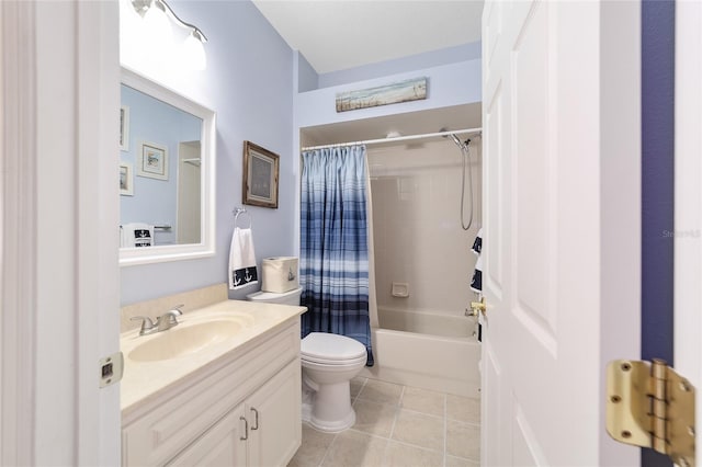 full bathroom featuring tile patterned flooring, vanity, shower / bath combo, and toilet