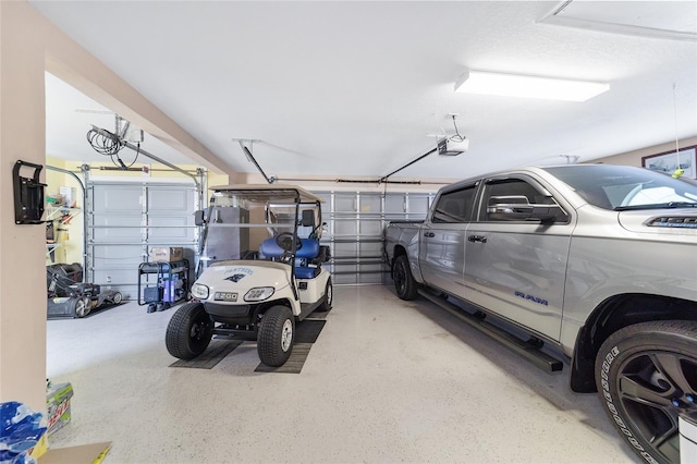 garage with a garage door opener