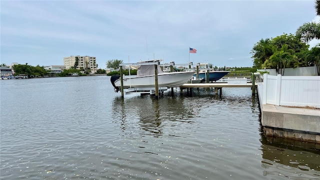 view of dock with a water view