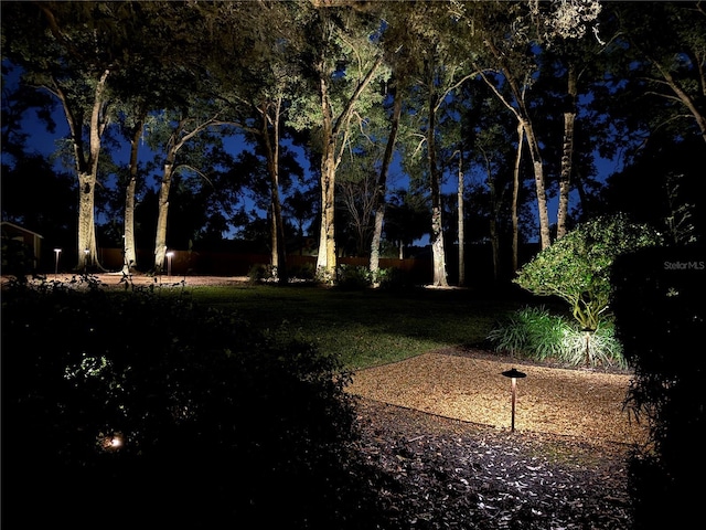 view of yard at twilight