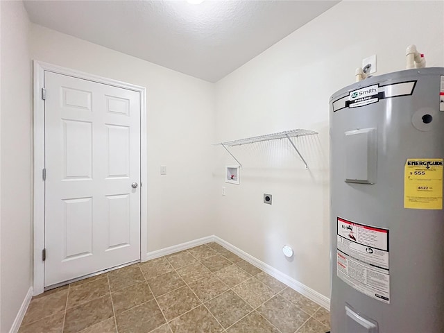 laundry area with washer hookup, electric dryer hookup, and electric water heater