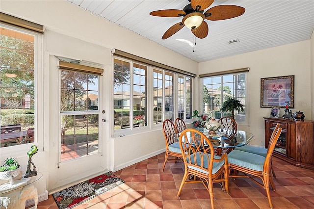 dining area with ceiling fan