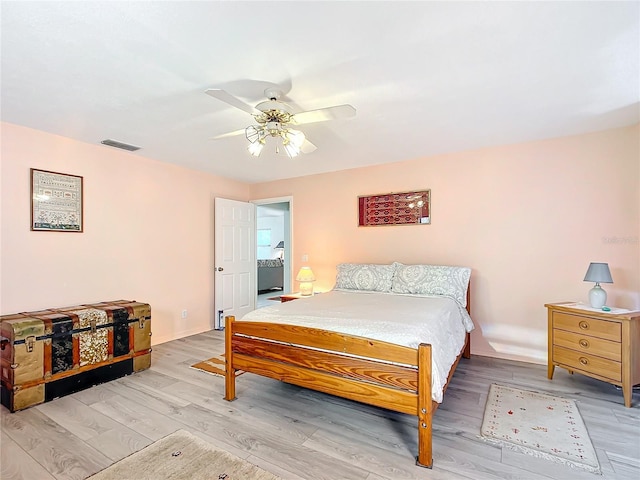 bedroom with ceiling fan and wood-type flooring