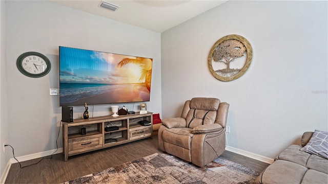 living room with dark wood-type flooring